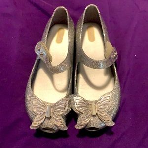 Mini Melissa silver dress up shoes with butterfly